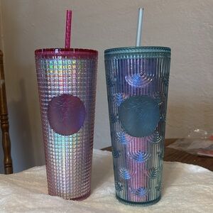 Starbucks Tumbler 24 oz. Iridescent Blue Rainbow & Shiny Pink